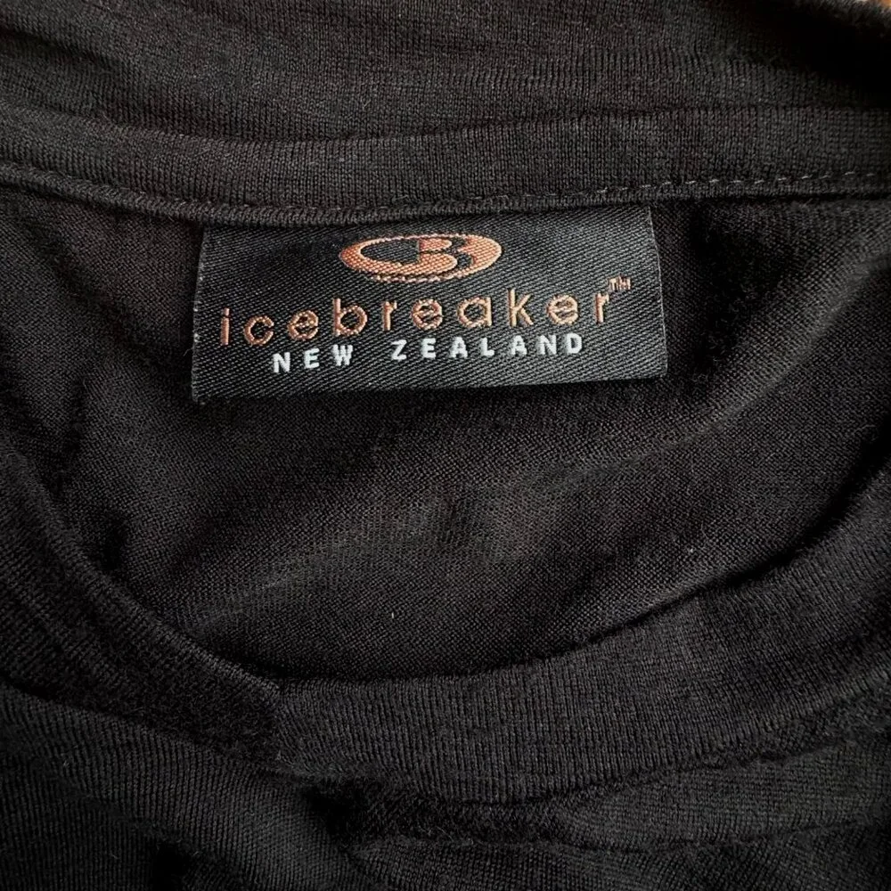 ICEBREAKER 100% Merino Wool Shirt Mens L Black Long Sleeve V-Neck Baselayer Top - Picture 6 of 8